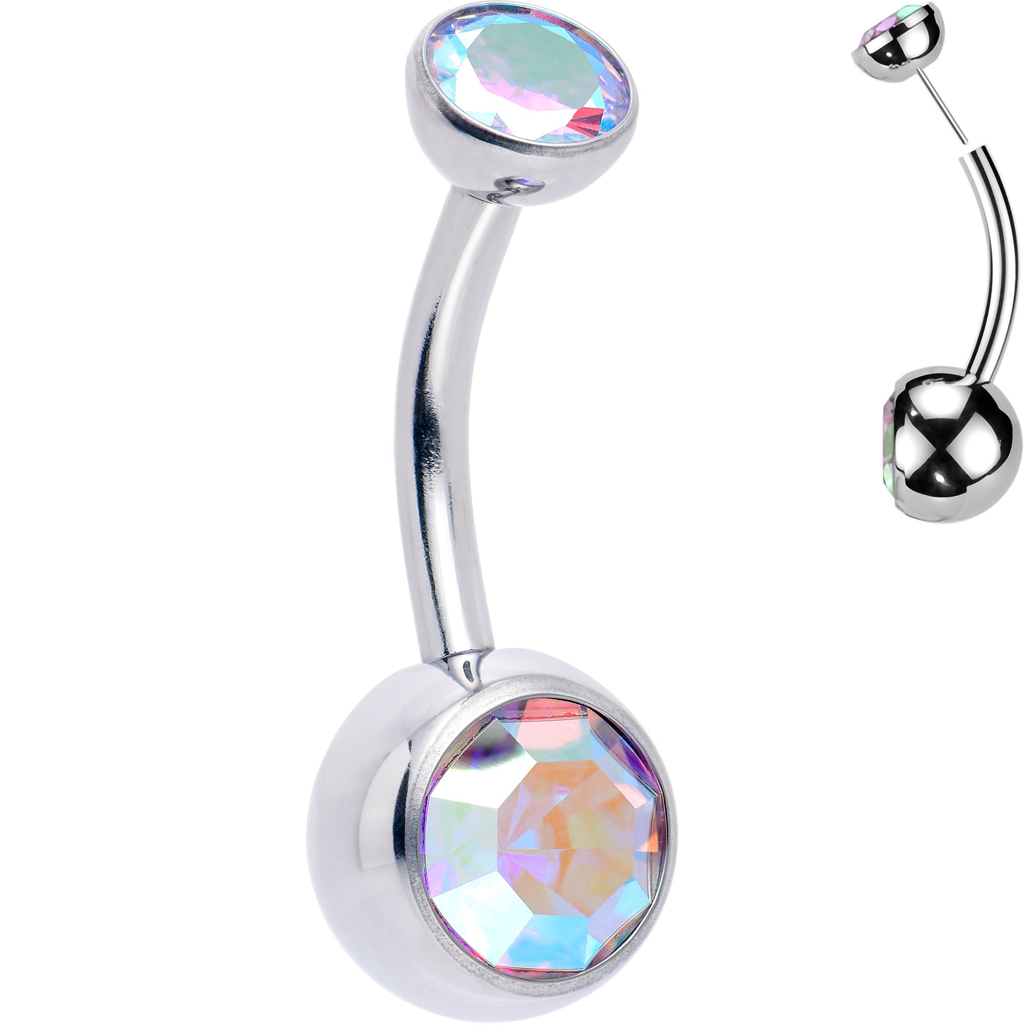 Double CZ Implant Grade Titanium Threadless Bezel Push In Belly Ring