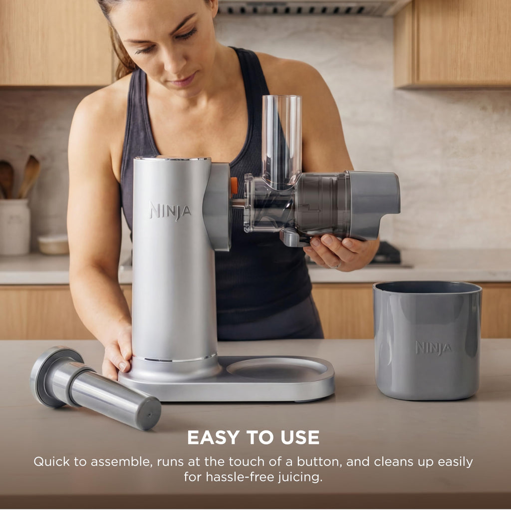 Ninja NeverClog Cold Press Juicer | Powerful Electric Slow Masticating Juicer with Pulp Control | XL Capacity | 24 oz. Juice Jug & 36 oz. Pulp Container | Dishwasher Safe | Charcoal | 150W | JC151