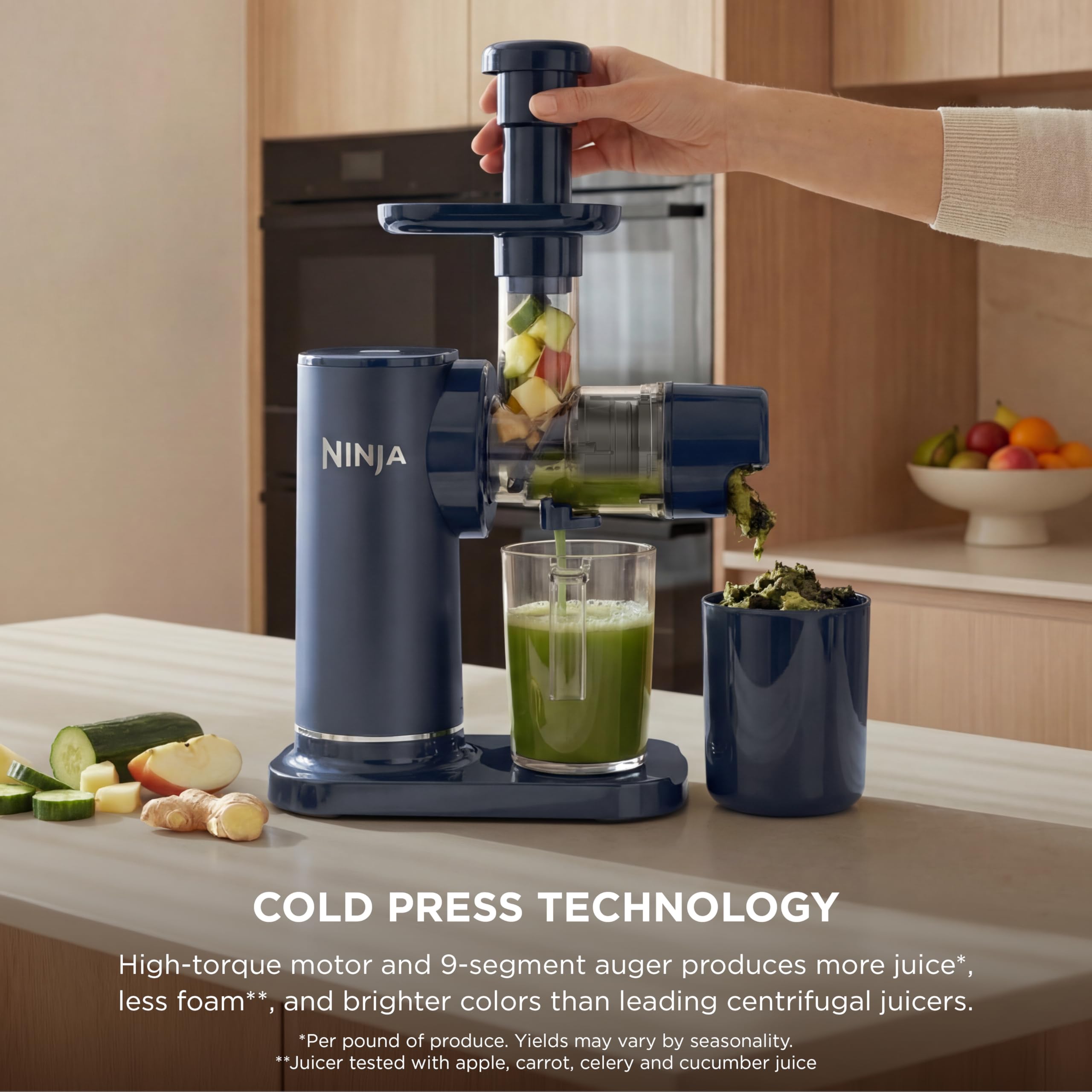 Ninja NeverClog Cold Press Juicer | Powerful Electric Slow Masticating Juicer with Pulp Control | XL Capacity | 24 oz. Juice Jug & 36 oz. Pulp Container | Dishwasher Safe | Charcoal | 150W | JC151