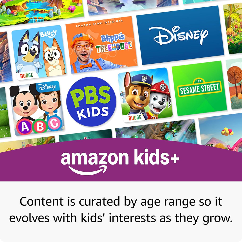 Amazon Fire 7 Kids tablet, ages 3-7. Top-selling 7" kids tablet on Amazon. Includes ad-free and exclusive content, easy parental controls, 10-hr battery, 16 GB, Blue