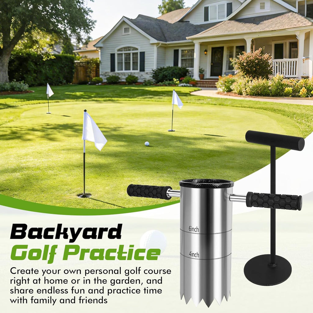 Portable Golf Hole Cutter 4" & 6" Golf Cup Digger, USGA-Standard Detachable Handle Stainless Steel Hole Digger for Backyard, Garden & Outdoor Golf Putting