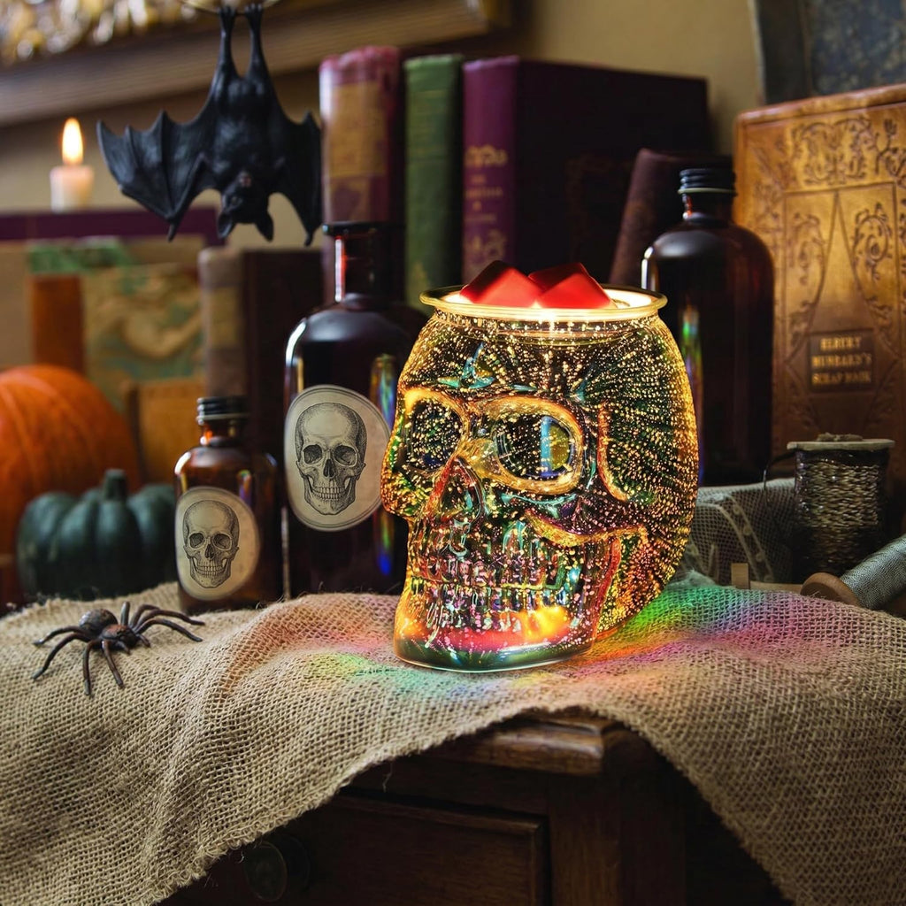 Skull Wax Melt Warmer Electric, Gothic Home Decor Night Light, Wax Burner for Scented Wax, Unique 3D Rainbow Skull Gifts