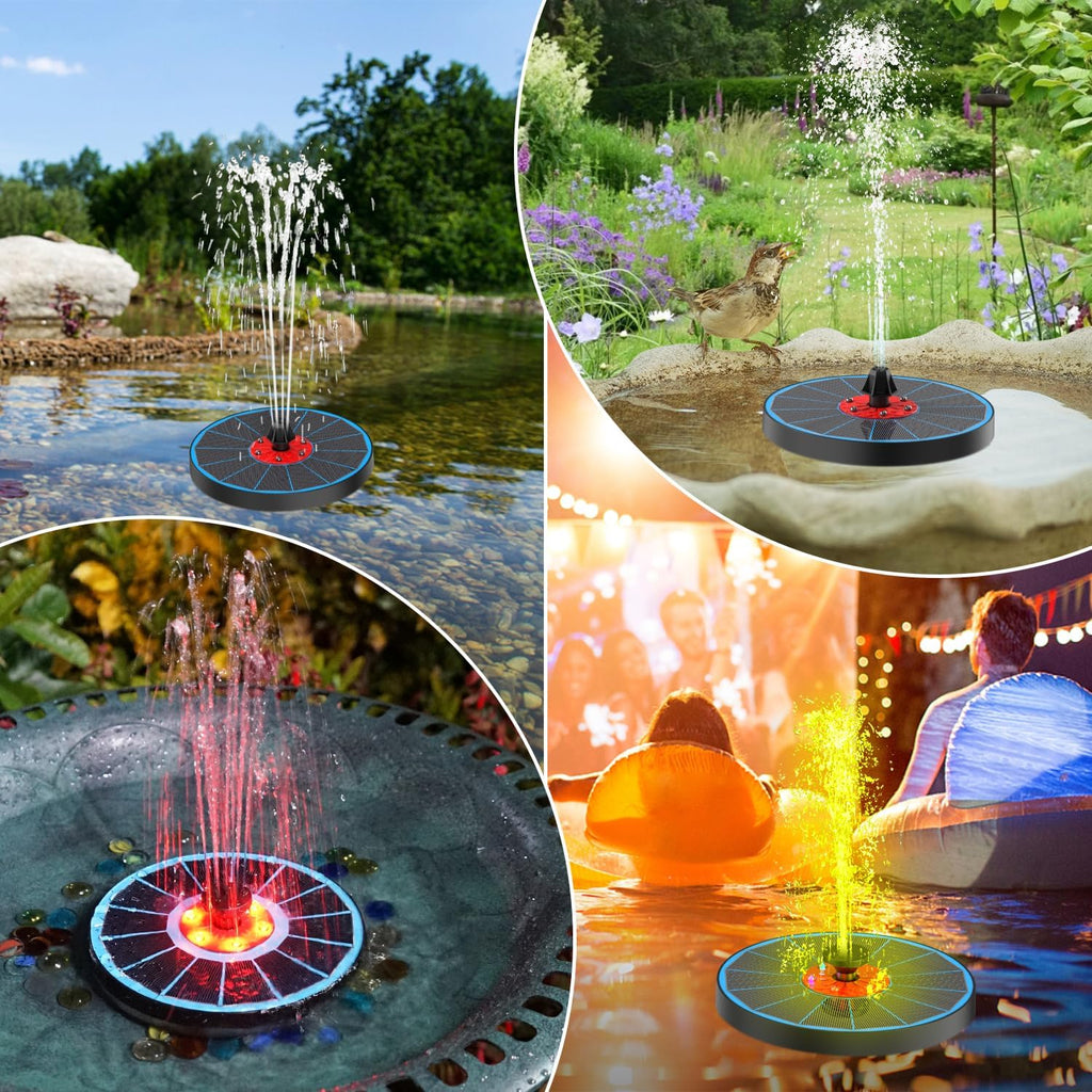 Solar Bird Bath Fountain,Upgrade 3.5W Glass Panel Solar Fountain with 2200mAh Backup Battery, Colorful LED Lights,8 Spray Mode, 4 Fixed Rods for Garden, Pond, Pool,Patio Outdoor Water Feature