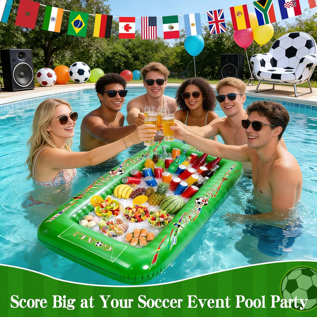2026 Soccer Party Inflatable Serving Bar | 53" Large Floating Pool Cooler & Buffet Tray for Drinks Food | Outdoor Game Day Decorations, PortableTailgating & Birthday Supplies