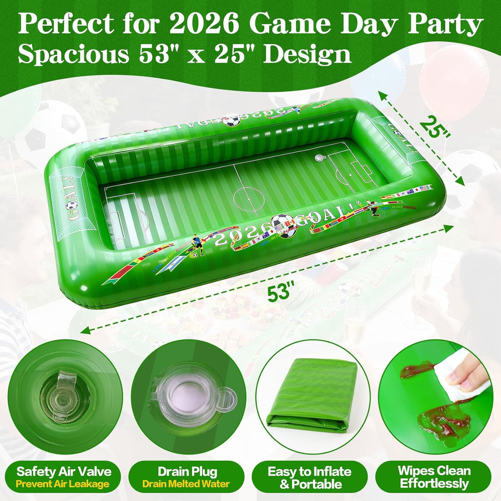 2026 Soccer Party Inflatable Serving Bar | 53" Large Floating Pool Cooler & Buffet Tray for Drinks Food | Outdoor Game Day Decorations, PortableTailgating & Birthday Supplies