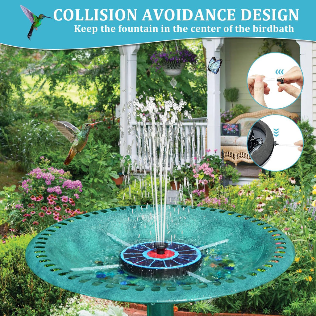 Solar Bird Bath Fountain,Upgrade 3.5W Glass Panel Solar Fountain with 2200mAh Backup Battery, Colorful LED Lights,8 Spray Mode, 4 Fixed Rods for Garden, Pond, Pool,Patio Outdoor Water Feature