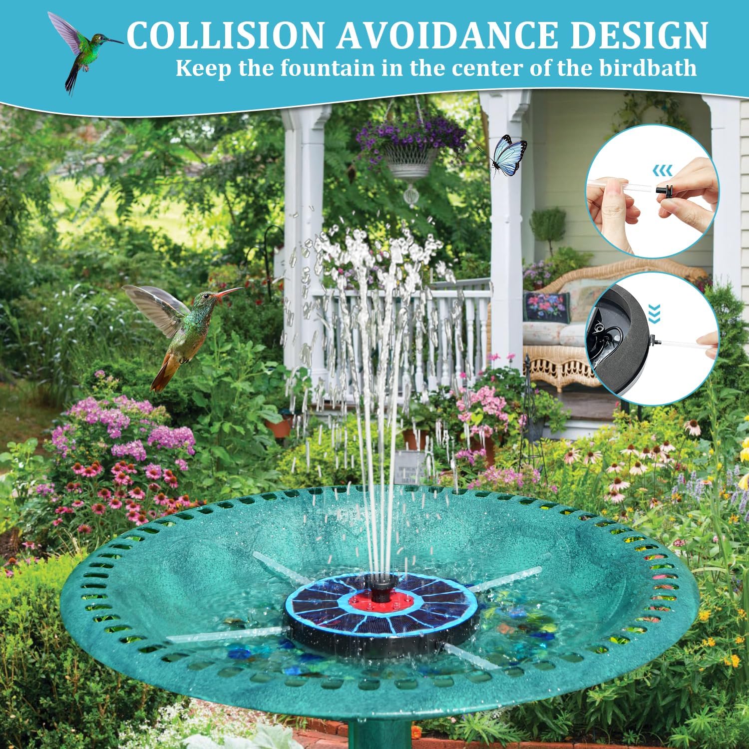 Solar Bird Bath Fountain,Upgrade 3.5W Glass Panel Solar Fountain with 2200mAh Backup Battery, Colorful LED Lights,8 Spray Mode, 4 Fixed Rods for Garden, Pond, Pool,Patio Outdoor Water Feature