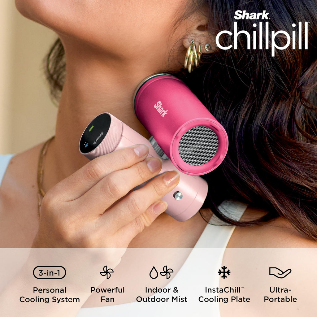 NEW Shark ChillPill — The Only 3-in-1 Personal Cooling System with InstaChill Cooling Plate, Dry-Touch Mist, and Powerful Fan, Handheld, Wearable, Rechargeable Battery, 10 Speeds, Carbon, FA022