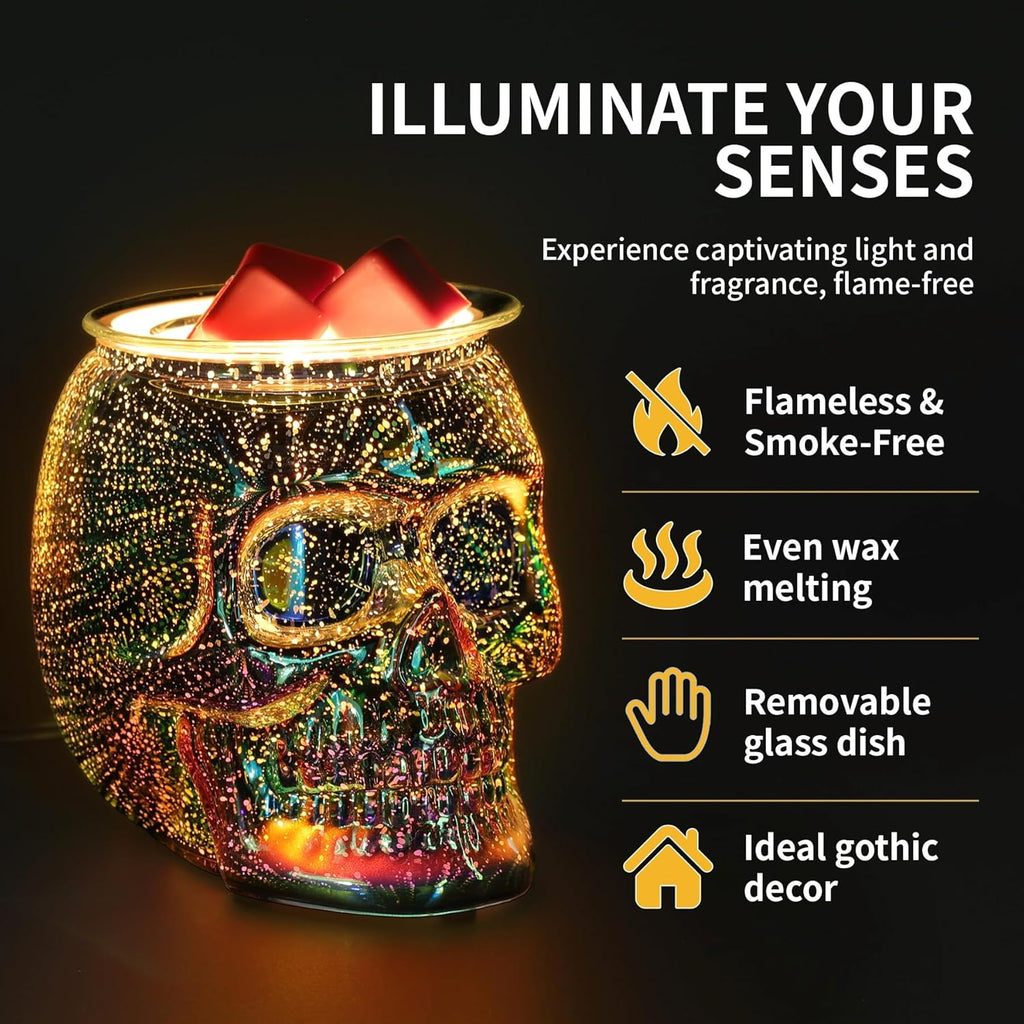 Skull Wax Melt Warmer Electric, Gothic Home Decor Night Light, Wax Burner for Scented Wax, Unique 3D Rainbow Skull Gifts