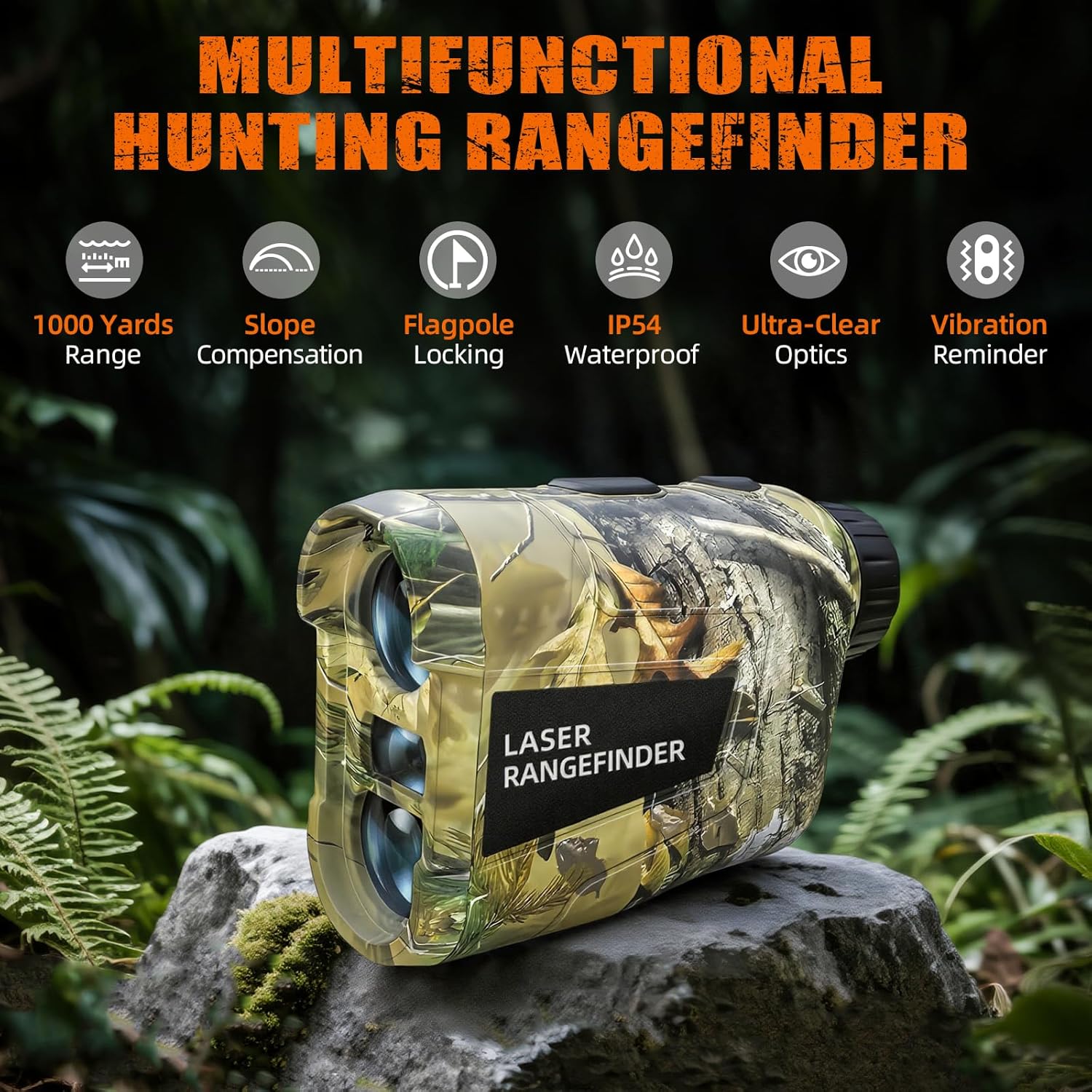 Hunting Laser Rangefinder 1000 Yards, Rechargeable Range Finder with Slope/Angle/Speed/Scan, 6X Magnification Camo Waterproof Rangefinder for Hunting, Golf & Archery