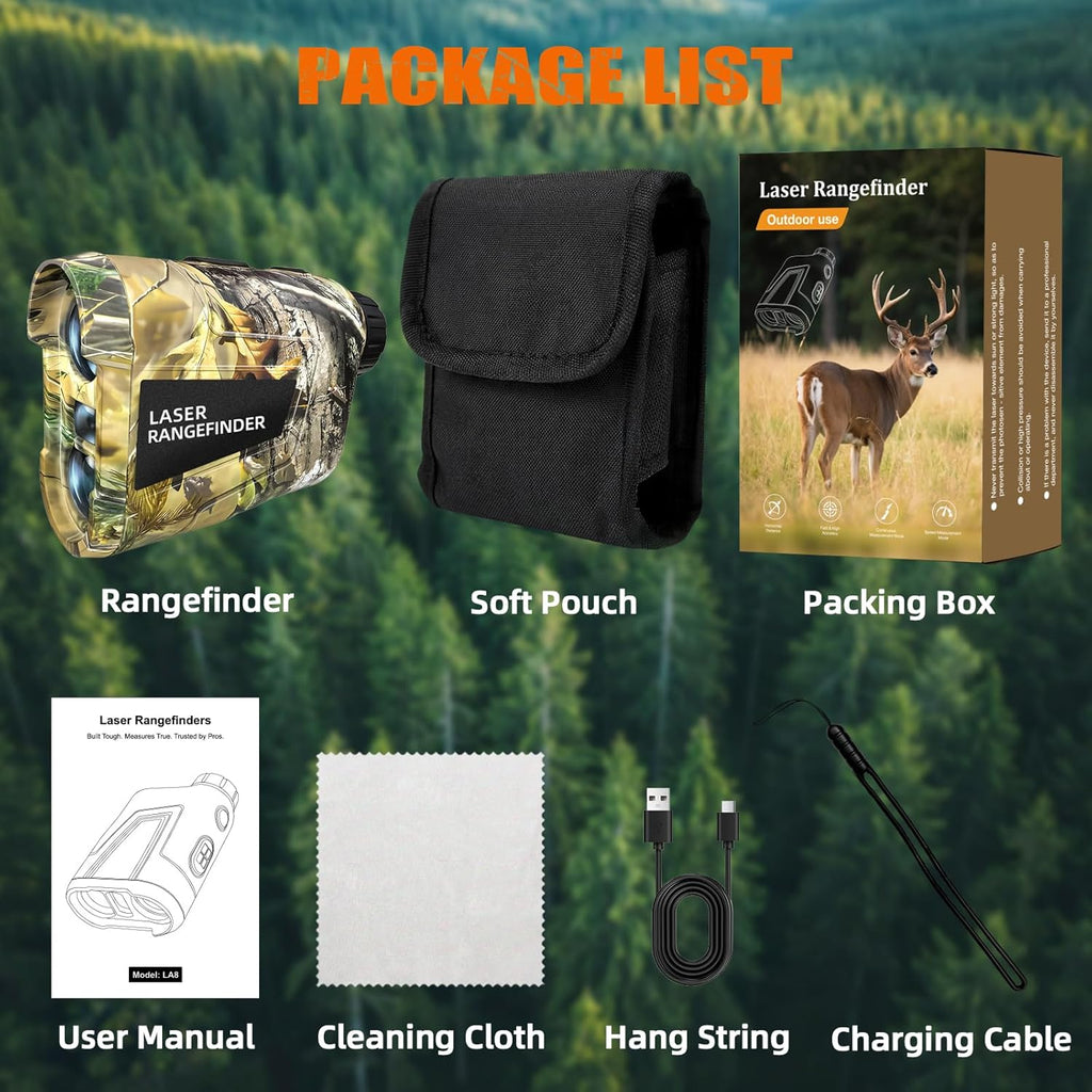Hunting Laser Rangefinder 1000 Yards, Rechargeable Range Finder with Slope/Angle/Speed/Scan, 6X Magnification Camo Waterproof Rangefinder for Hunting, Golf & Archery