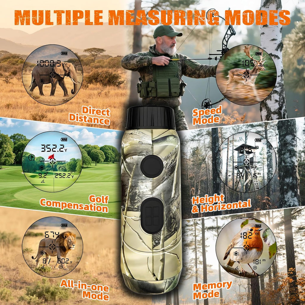 Hunting Laser Rangefinder 1000 Yards, Rechargeable Range Finder with Slope/Angle/Speed/Scan, 6X Magnification Camo Waterproof Rangefinder for Hunting, Golf & Archery