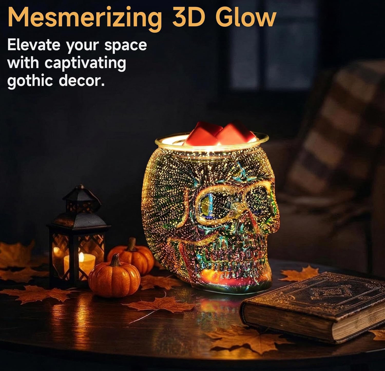 Skull Wax Melt Warmer Electric, Gothic Home Decor Night Light, Wax Burner for Scented Wax, Unique 3D Rainbow Skull Gifts