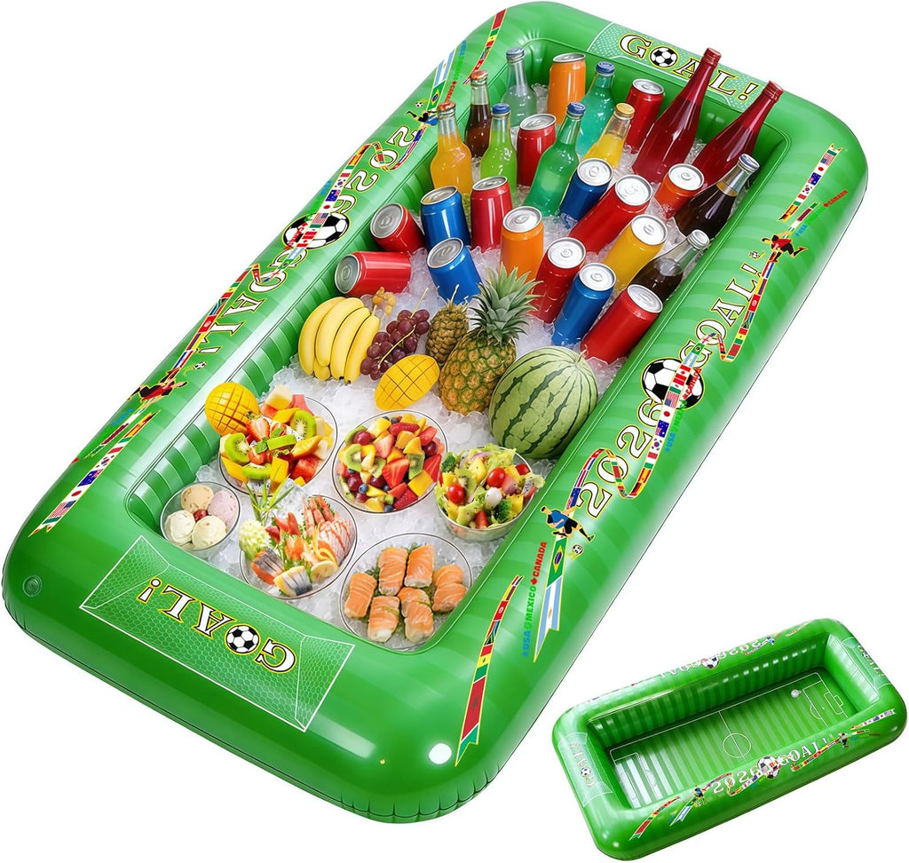 2026 Soccer Party Inflatable Serving Bar | 53" Large Floating Pool Cooler & Buffet Tray for Drinks Food | Outdoor Game Day Decorations, PortableTailgating & Birthday Supplies