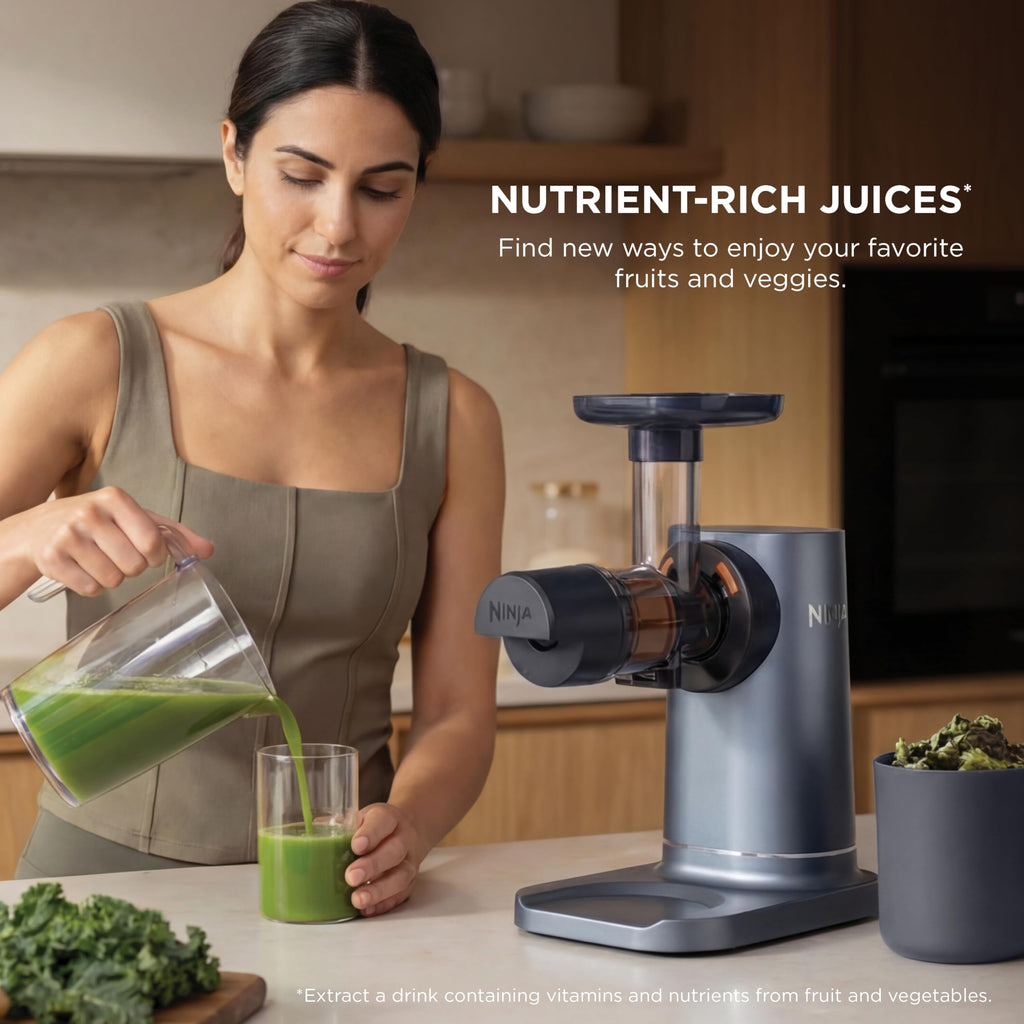 Ninja NeverClog Cold Press Juicer | Powerful Electric Slow Masticating Juicer with Pulp Control | XL Capacity | 24 oz. Juice Jug & 36 oz. Pulp Container | Dishwasher Safe | Charcoal | 150W | JC151