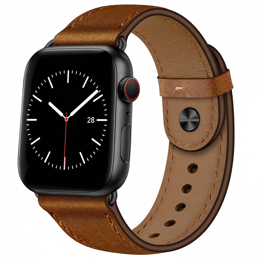 Leather Watch Band Compatible with Apple Watch 49mm–42mm, Retro Brown & Black Re