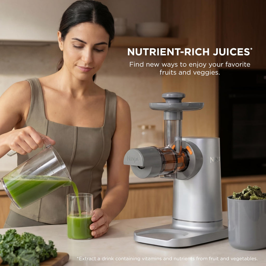Ninja NeverClog Cold Press Juicer | Powerful Electric Slow Masticating Juicer with Pulp Control | XL Capacity | 24 oz. Juice Jug & 36 oz. Pulp Container | Dishwasher Safe | Charcoal | 150W | JC151