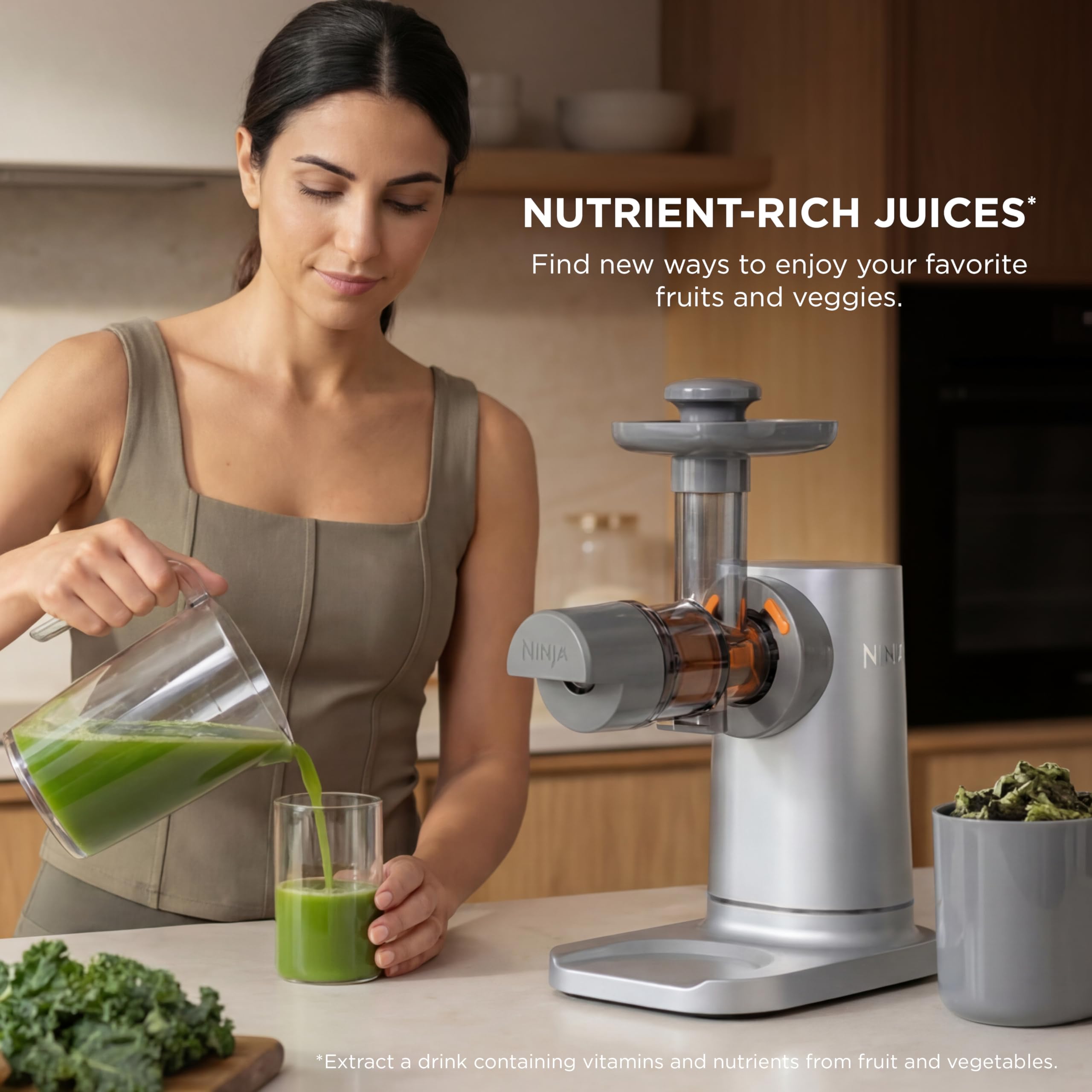Ninja NeverClog Cold Press Juicer | Powerful Electric Slow Masticating Juicer with Pulp Control | XL Capacity | 24 oz. Juice Jug & 36 oz. Pulp Container | Dishwasher Safe | Charcoal | 150W | JC151