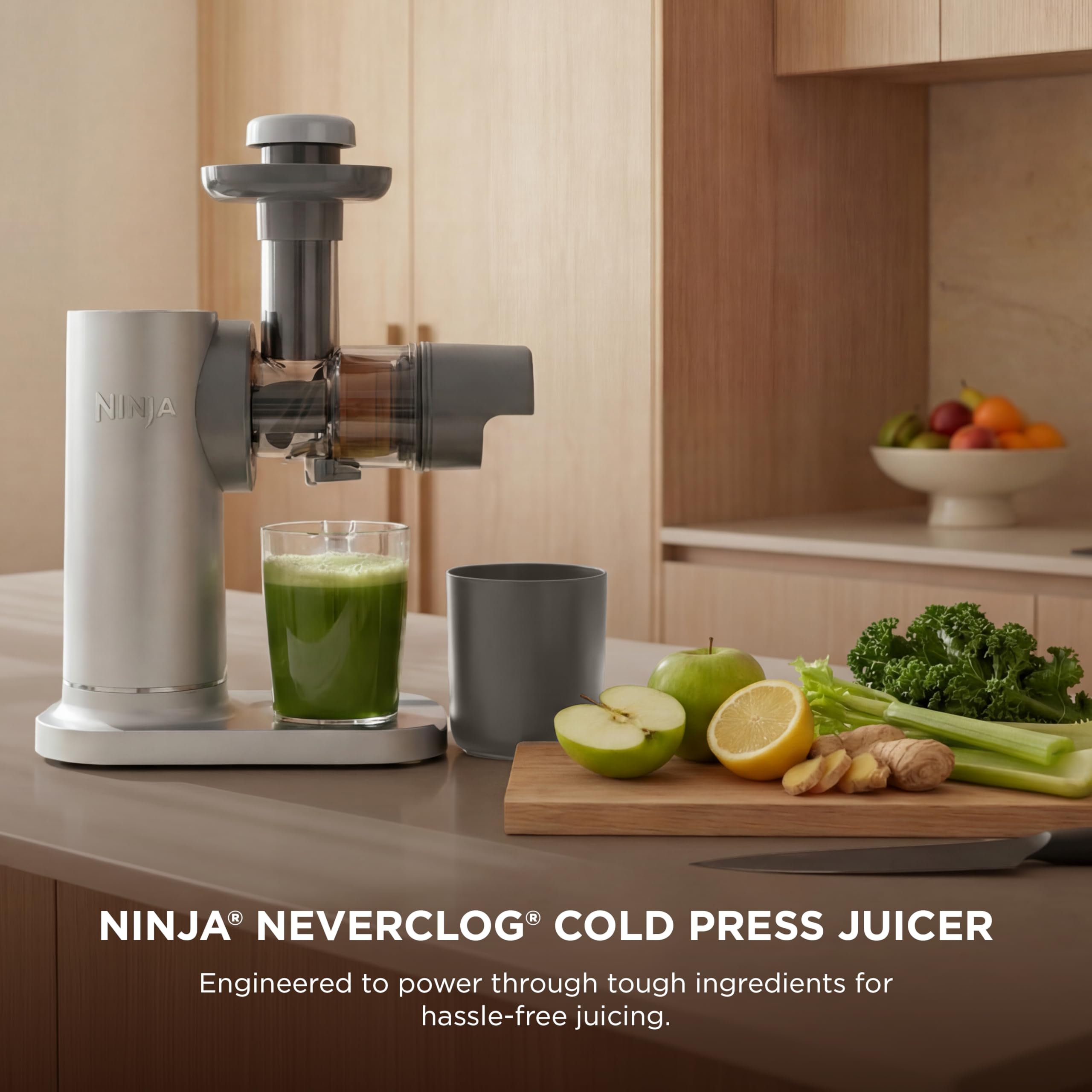 Ninja NeverClog Cold Press Juicer | Powerful Electric Slow Masticating Juicer with Pulp Control | XL Capacity | 24 oz. Juice Jug & 36 oz. Pulp Container | Dishwasher Safe | Charcoal | 150W | JC151