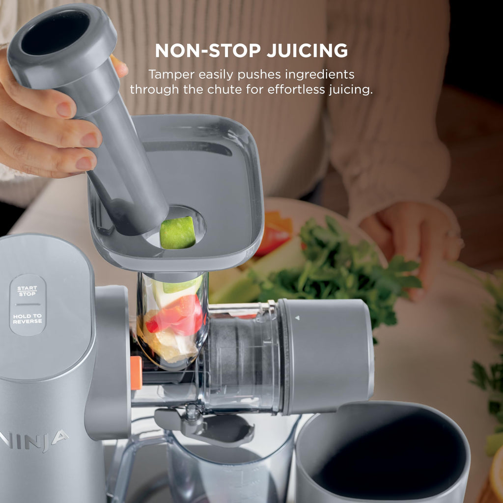 Ninja NeverClog Cold Press Juicer | Powerful Electric Slow Masticating Juicer with Pulp Control | XL Capacity | 24 oz. Juice Jug & 36 oz. Pulp Container | Dishwasher Safe | Charcoal | 150W | JC151