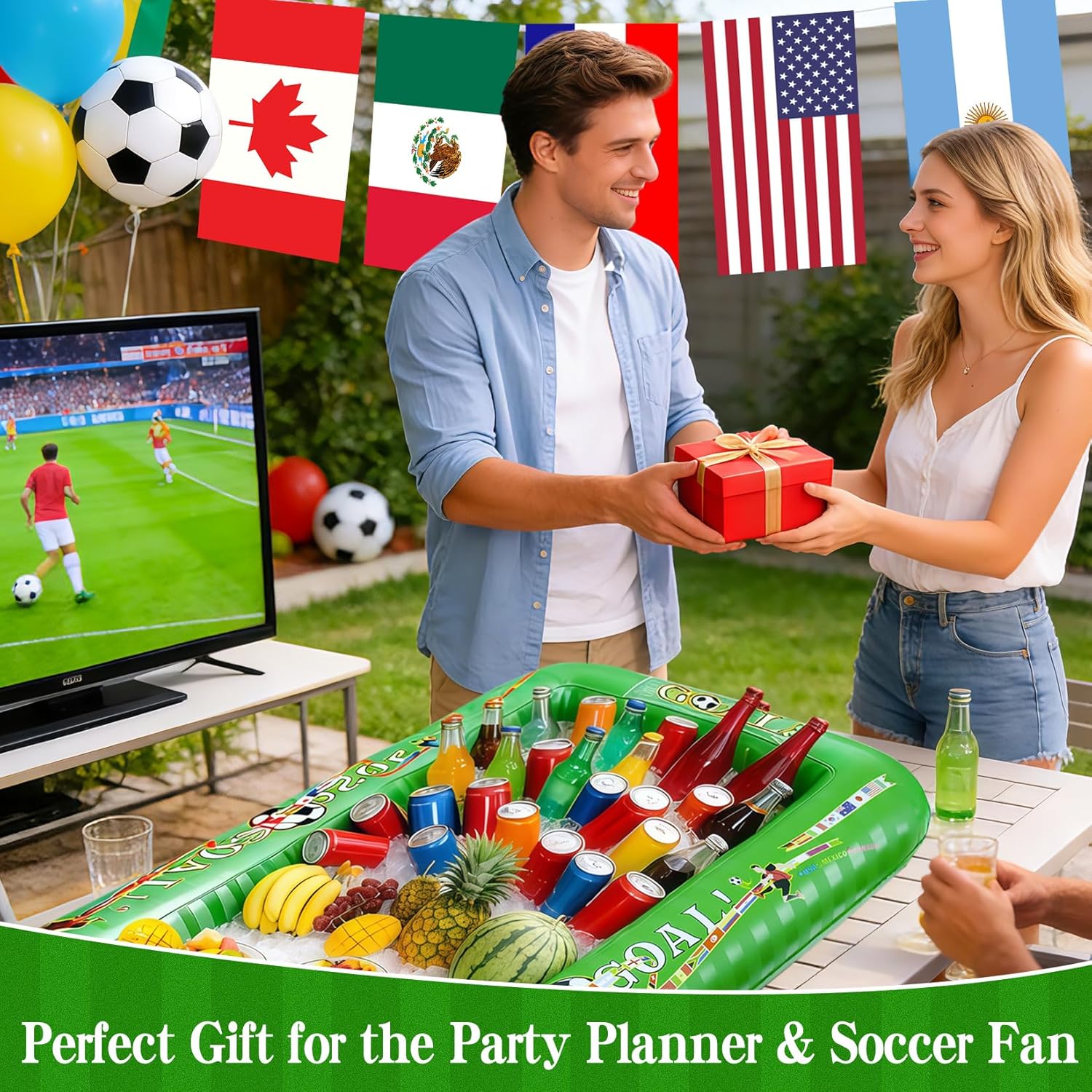 2026 Soccer Party Inflatable Serving Bar | 53" Large Floating Pool Cooler & Buffet Tray for Drinks Food | Outdoor Game Day Decorations, PortableTailgating & Birthday Supplies