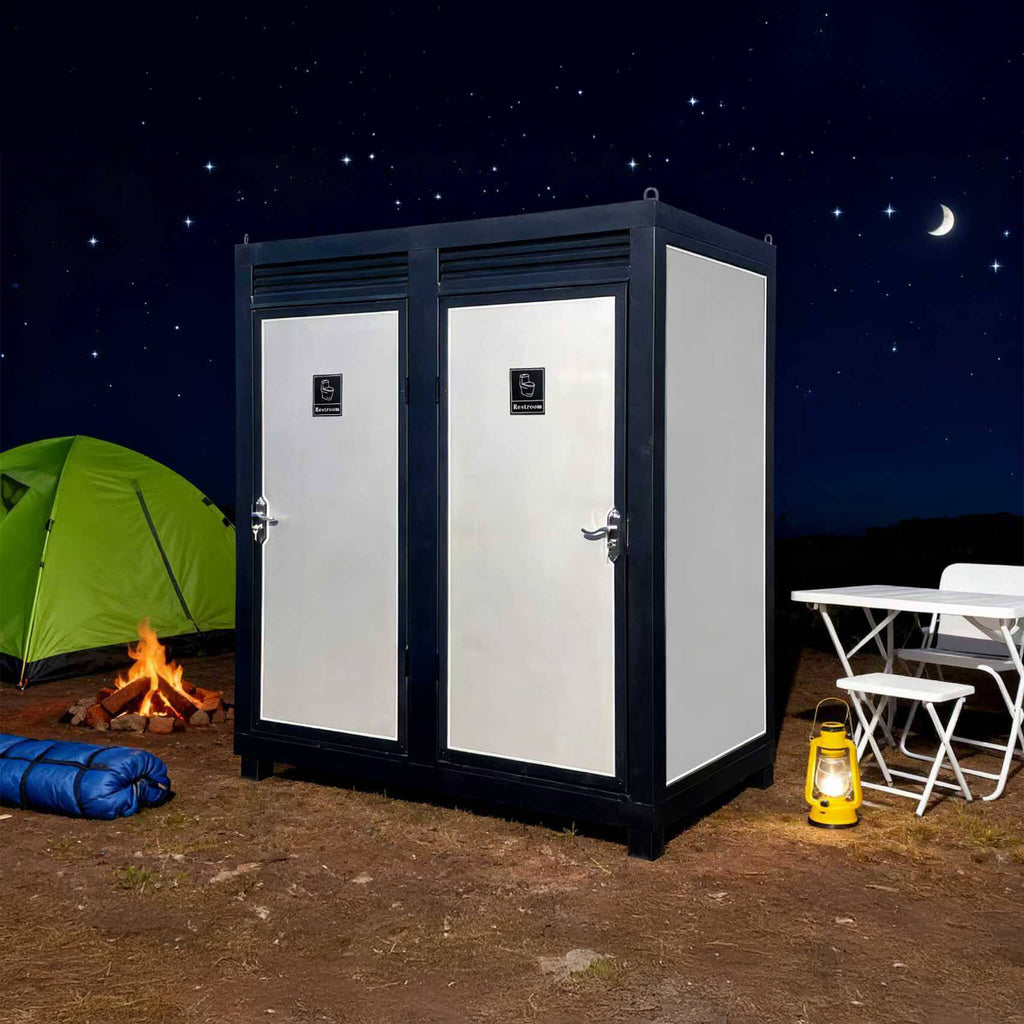 82-Inch Two-Person Portable Outdoor Toilet Cabin With Light, Sink And Fan (SAK50123)