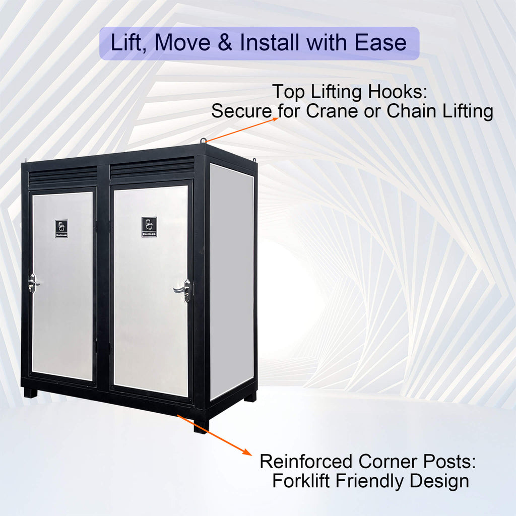 82-Inch Two-Person Portable Outdoor Toilet Cabin With Light, Sink And Fan (SAK50123)