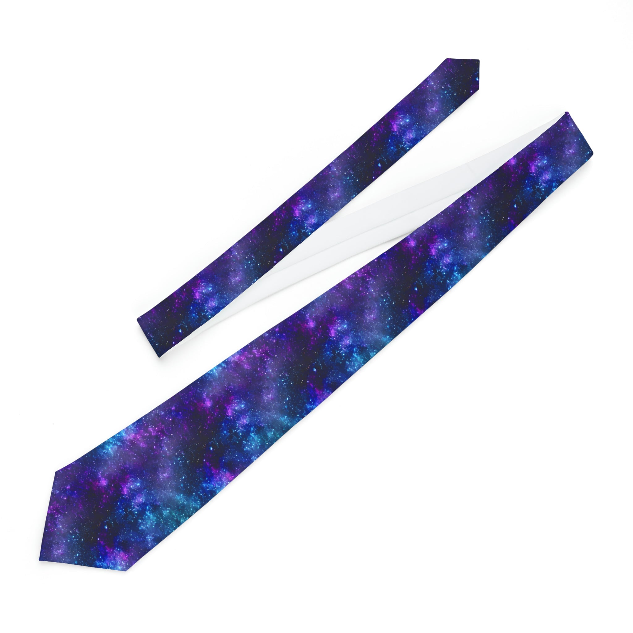 "DirkyThreadz Galactic Elegance Necktie - Vibrant Galaxy Design in Blues and Purples"