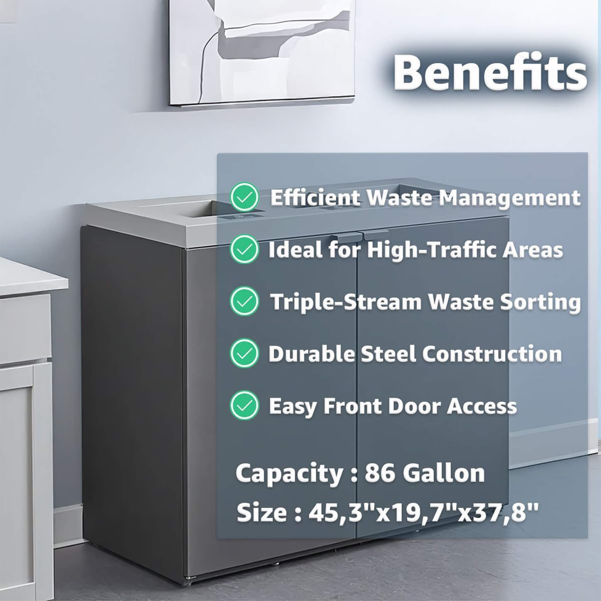 86-Gallon Heavy-Duty Commercial Steel Three-Stream Trash Can Cabinet (SAK80591)
