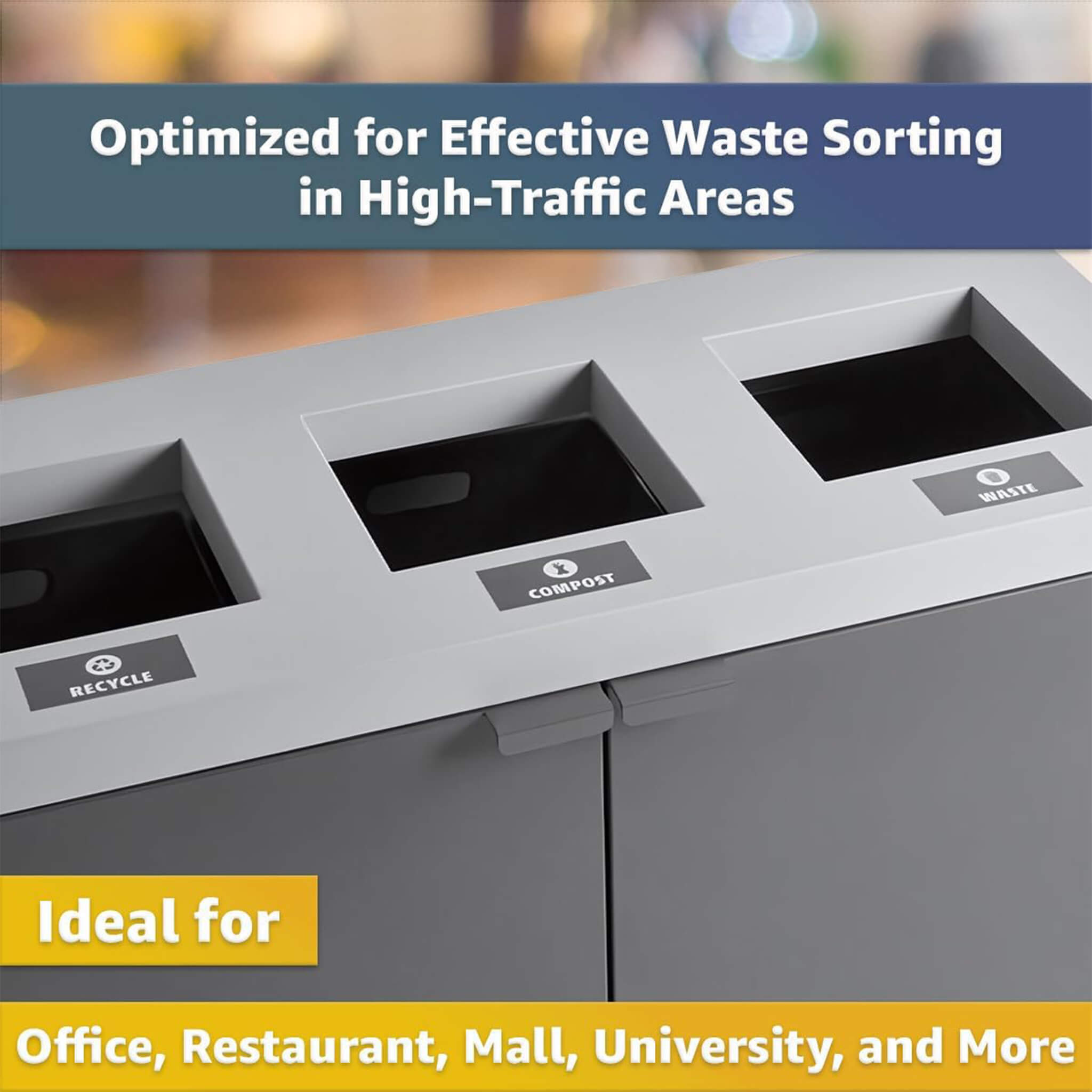 86-Gallon Heavy-Duty Commercial Steel Three-Stream Trash Can Cabinet (SAK80591)