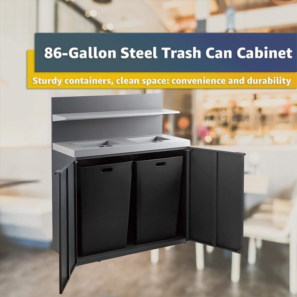 86-Gallon Heavy-Duty Commercial Steel Two-Stream Trash Can Cabinet With Tray Holder (SAK45079)