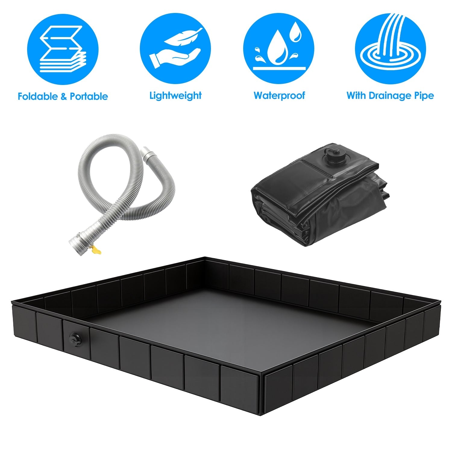 41x41x5.5in Portable Shower Pan Foldable Shower Basin Collapsible Camping Shower Tent Base with Detachable Drain Pipe for Indoor & Outdoor