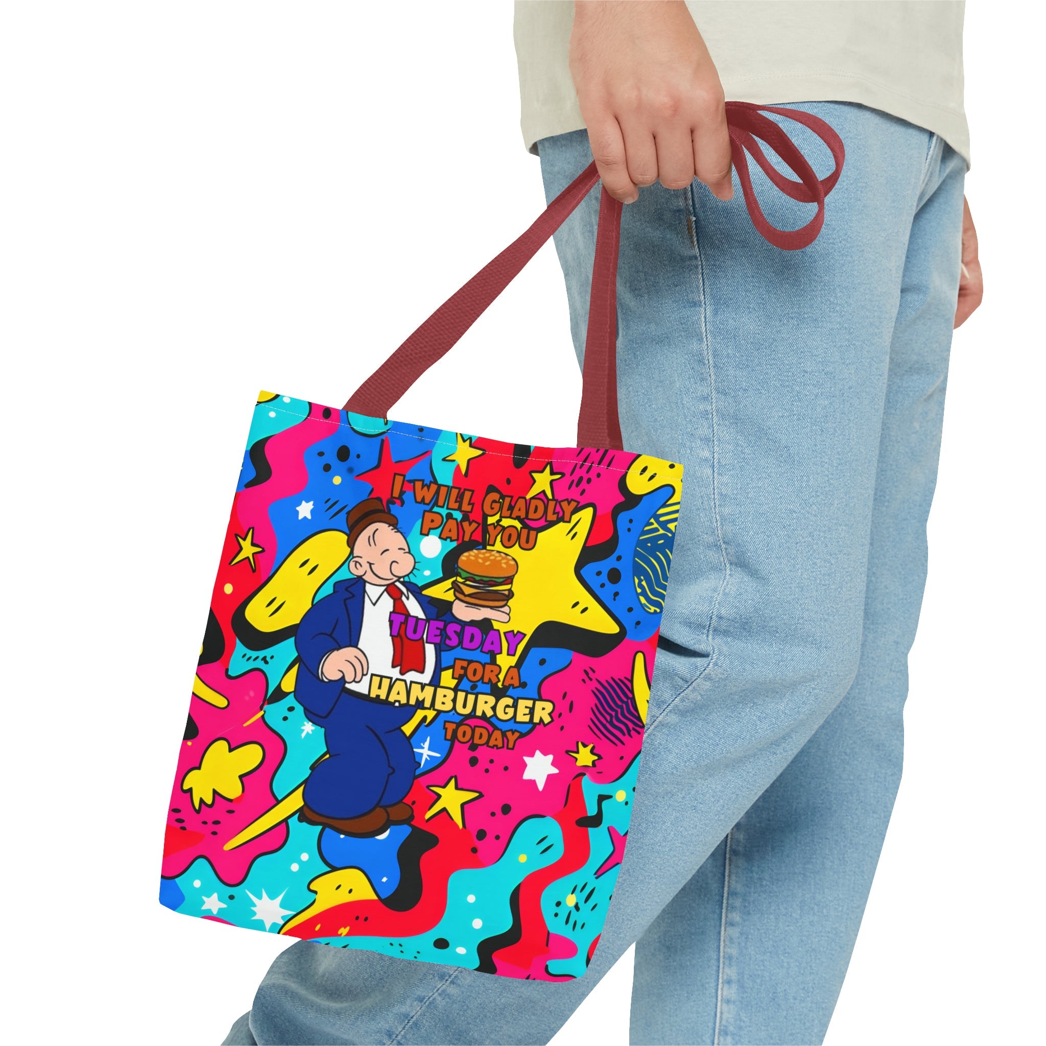 Abstract Comic Pop  AOP Tote Bag featuring Wimpy and his beloved hamburger