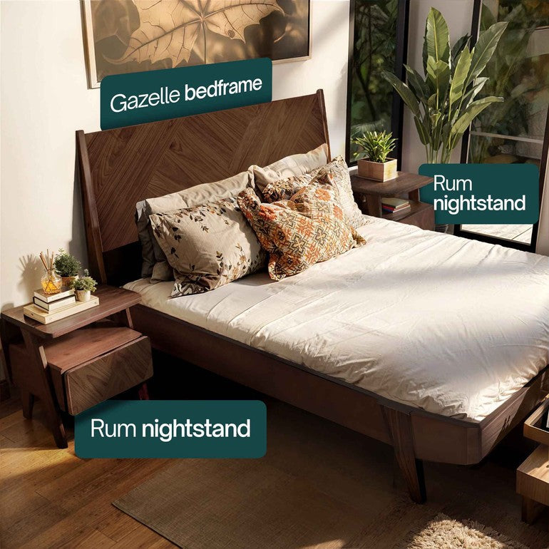 Rum Handcrafted Solid Wood Nightstand