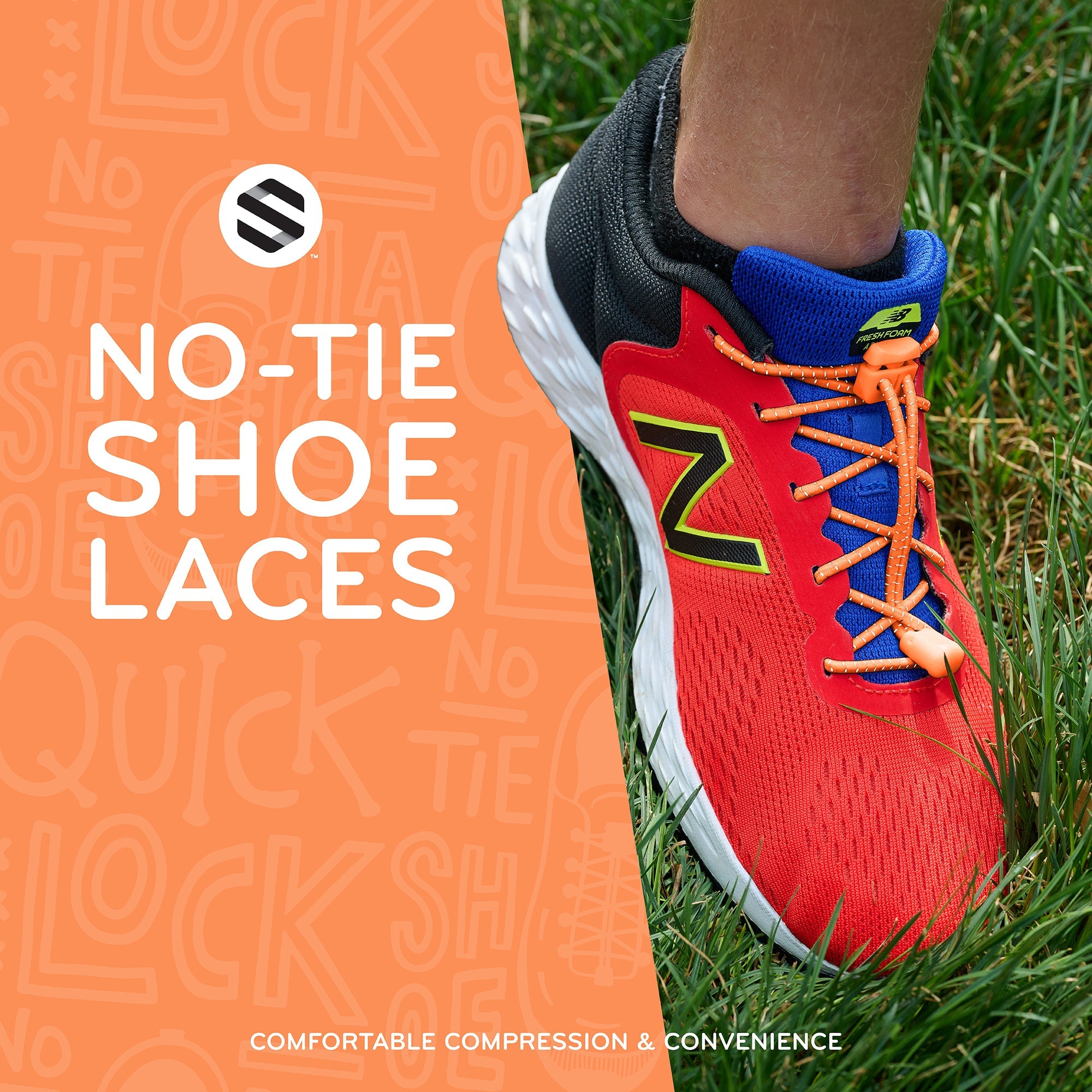 Orange Quick Lock No Tie Elastic Shoelaces