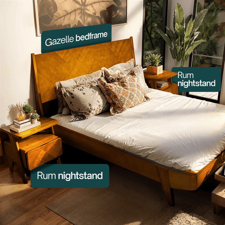 Rum Handcrafted Solid Wood Nightstand