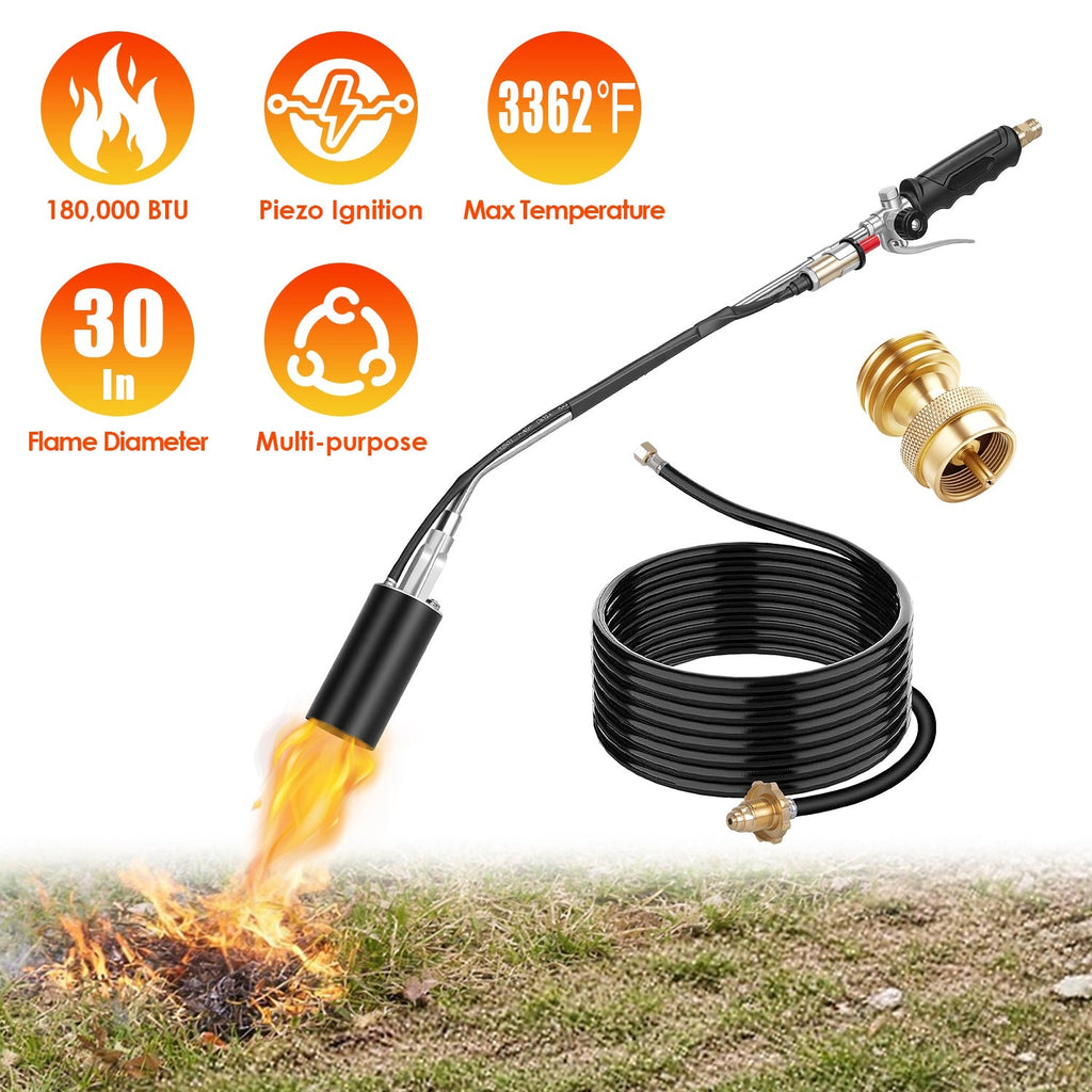 180,000 BTU Propane Weed Torch Heavy Duty Weed Burner Flame Weeder with 10FT Hose Piezo Ignition Adjustable Flame Control for Weeds Ice Snow Asphalt F