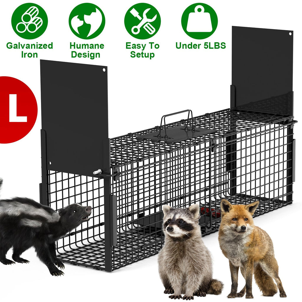 40in 2 Door Live Animal Cage Trap For Animals Under 18LBS Easy To Setup Humane Galvanized Iron Trap Cage For Raccoons Armadillos Foxes Opossums Muskra