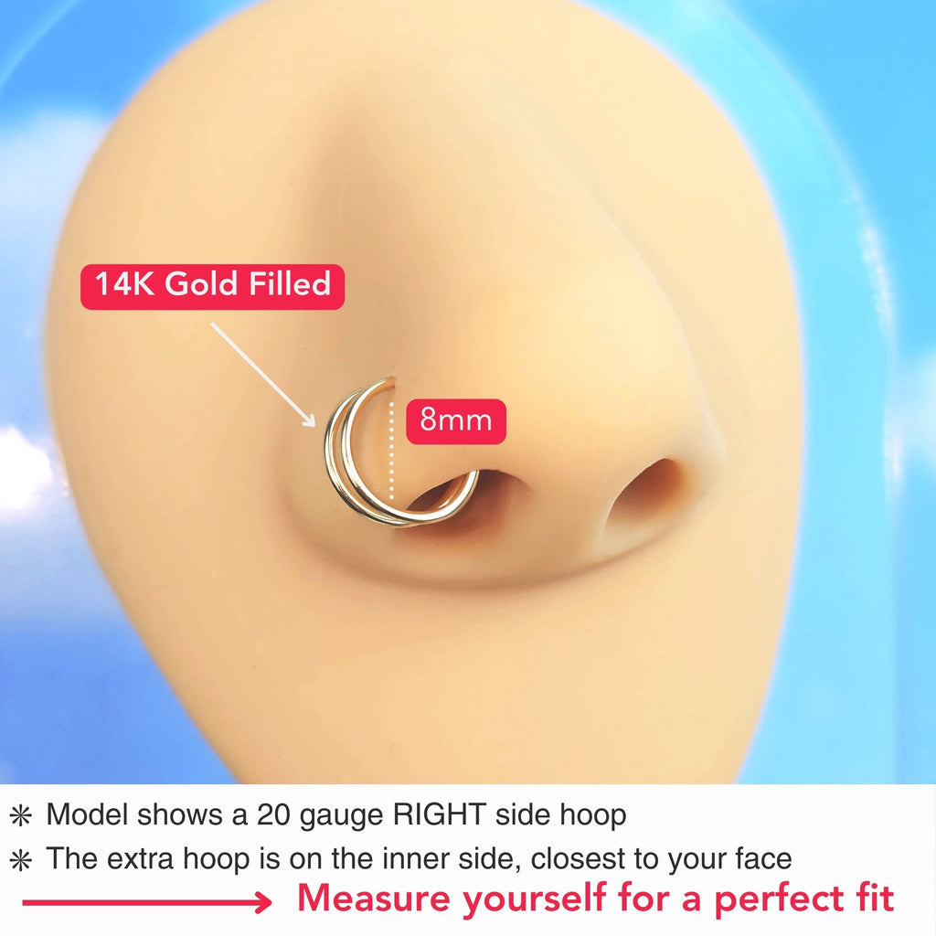 Double Hoop Nose 14k Rose Gold Filled Spiral Nose Ring 20G 8mm Right