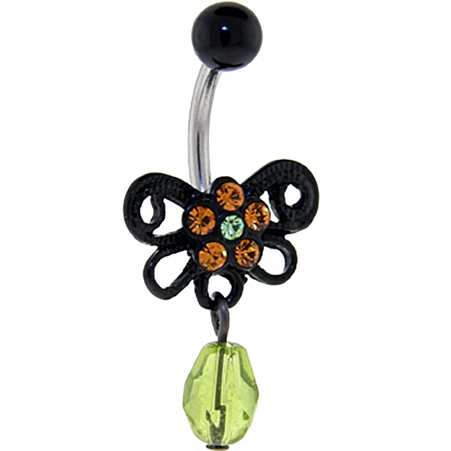 Jet Black BUTTERFLY Gem Dangle Belly Ring