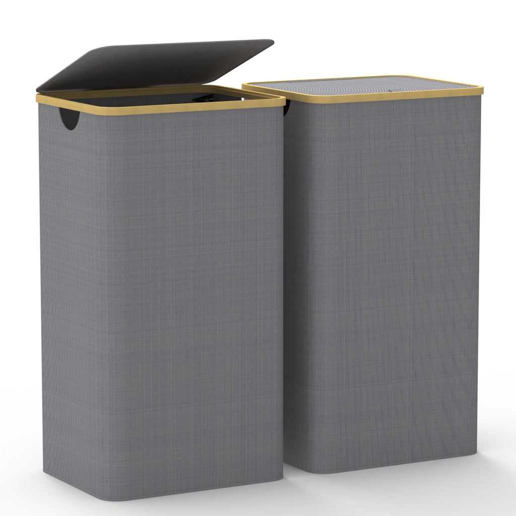 2Pcs Collapsible Laundry Hamper with Lid Handle 100L/26.4Gal Capacity Vertical Laundry Basket Foldable Bamboo Basket Dirty Clothes Organizer with Inne