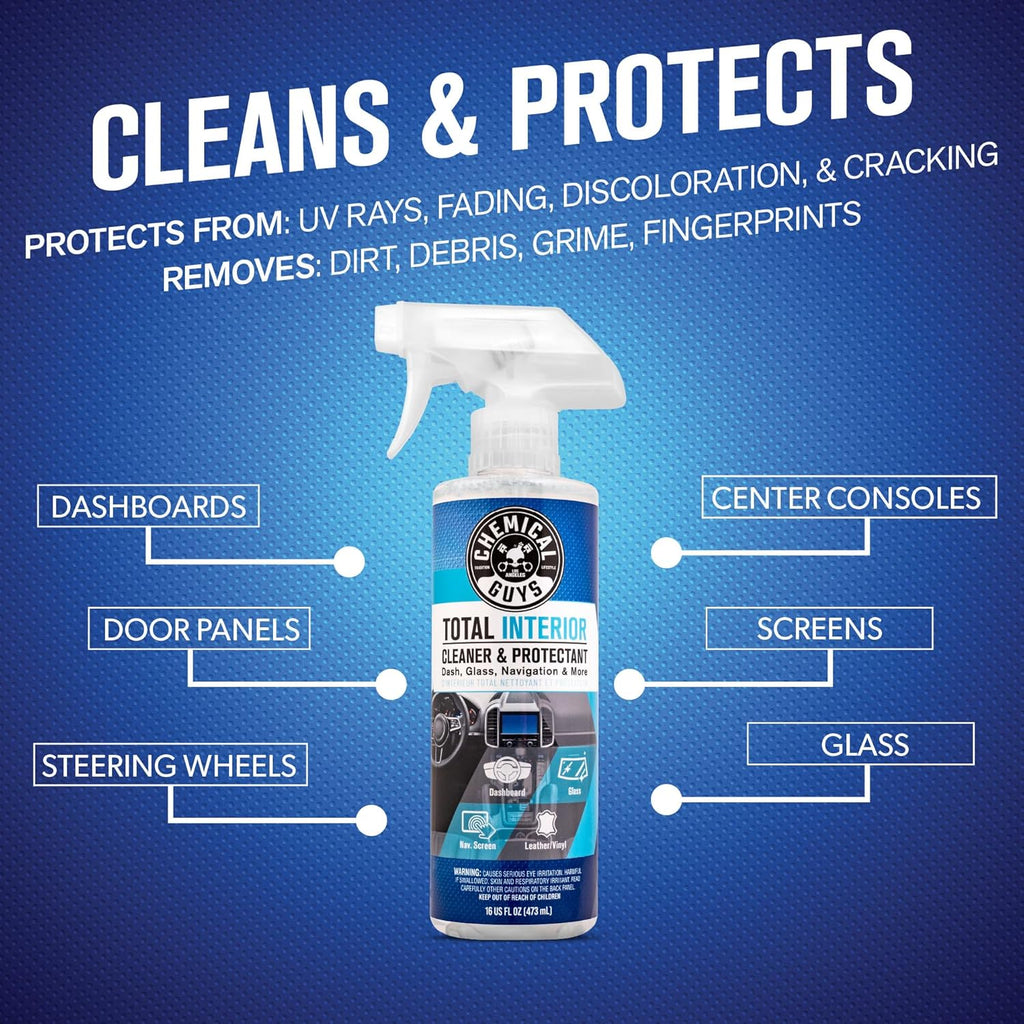 Chemical Guys Car Detailing Kit, Car Cleaning Kit with Total Interior Cleaner & Protectant, Sprayable Wheel Cleaner, Car Wash Soap, Bucket, Brushes, and Detailing Accessories - 17 Piece Wash Kit