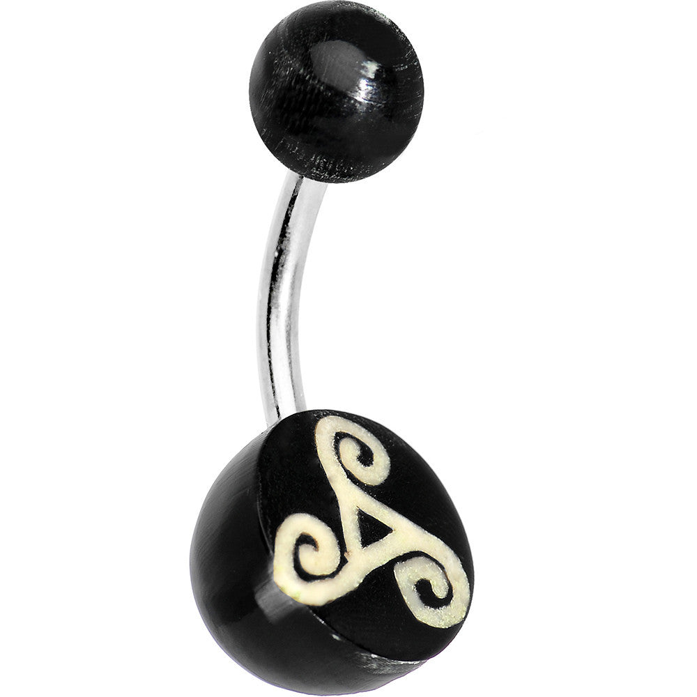 Cream on Black Acrylic Swirled Eye Tribal Belly Ring