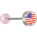 14G Pink Acrylic American Flag Straight Barbell Tongue Ring