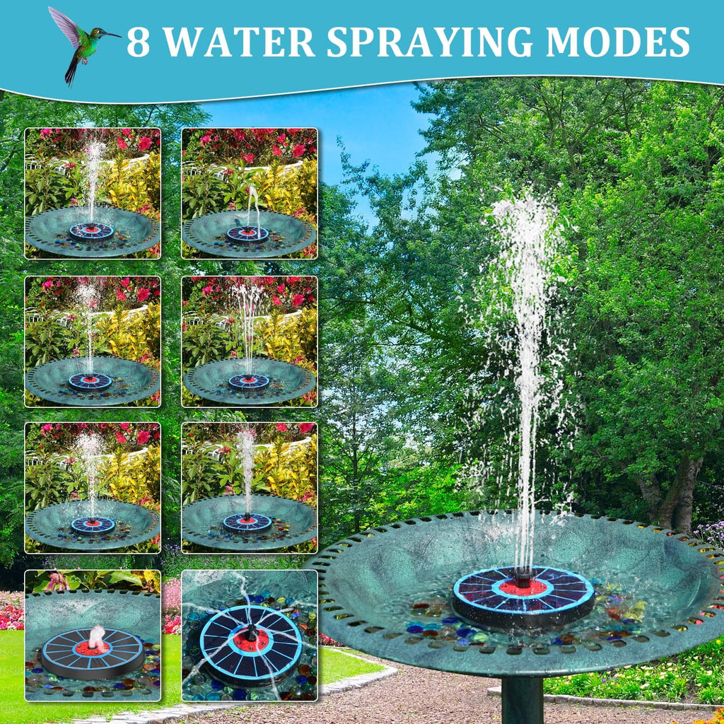 Solar Bird Bath Fountain,Upgrade 3.5W Glass Panel Solar Fountain with 2200mAh Backup Battery, Colorful LED Lights,8 Spray Mode, 4 Fixed Rods for Garden, Pond, Pool,Patio Outdoor Water Feature