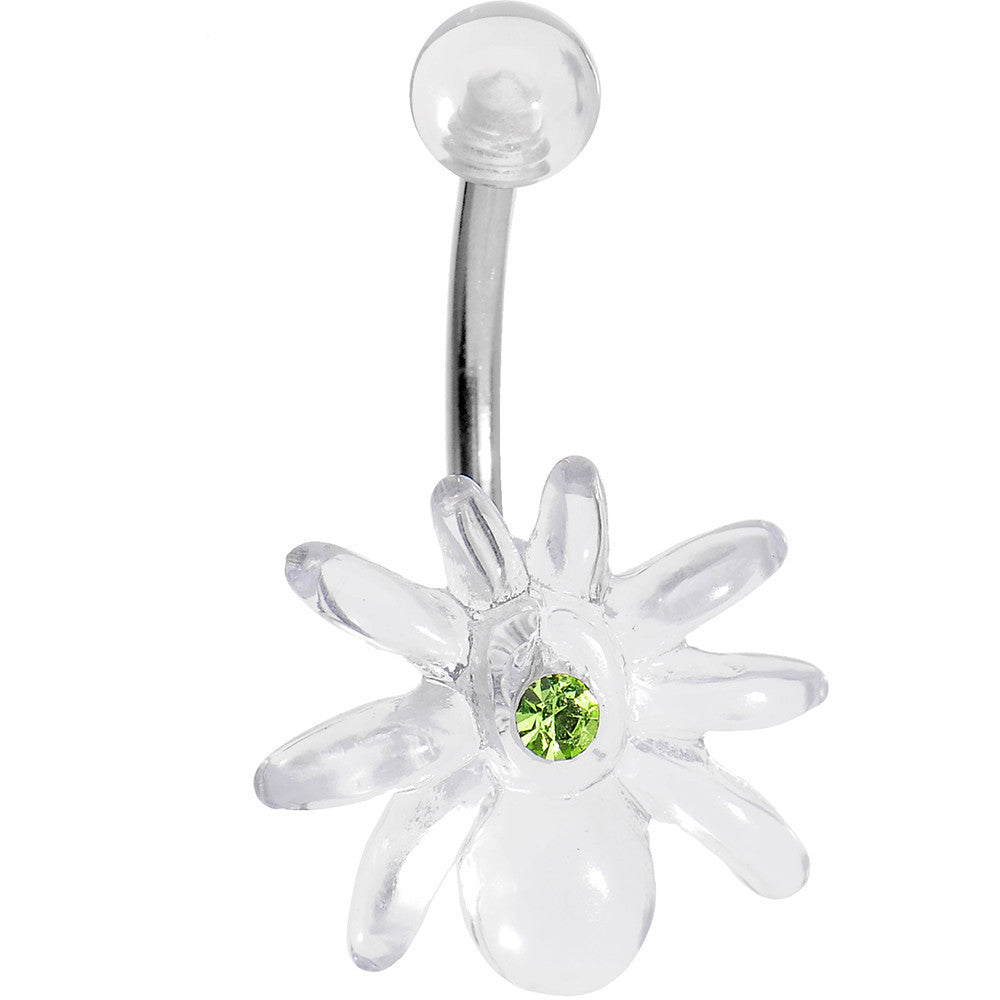 Peridot Green Gem Clear Spider J-Bar Belly Ring