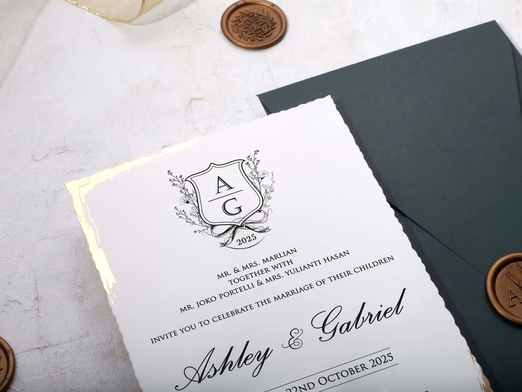 Deckled Edge Wedding Invitation with Wax Seal