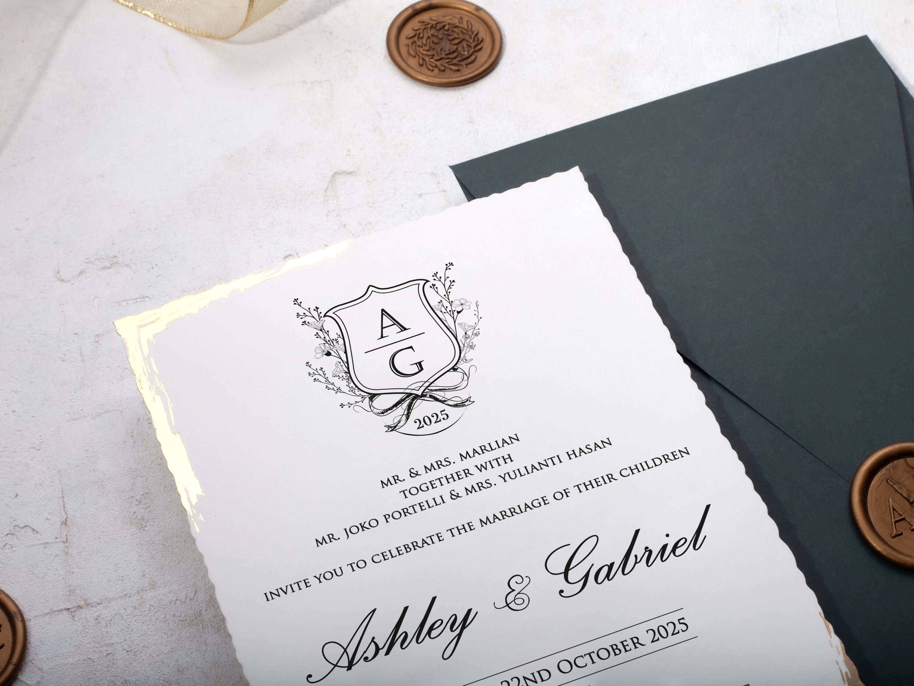 Deckled Edge Wedding Invitation with Wax Seal