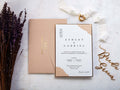 Beige Wedding Invitation, Gold Foil Frame, Beige Invitation and Envelope