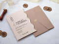 Beige Wedding Invitations | Special Cut with Gold Foil Print